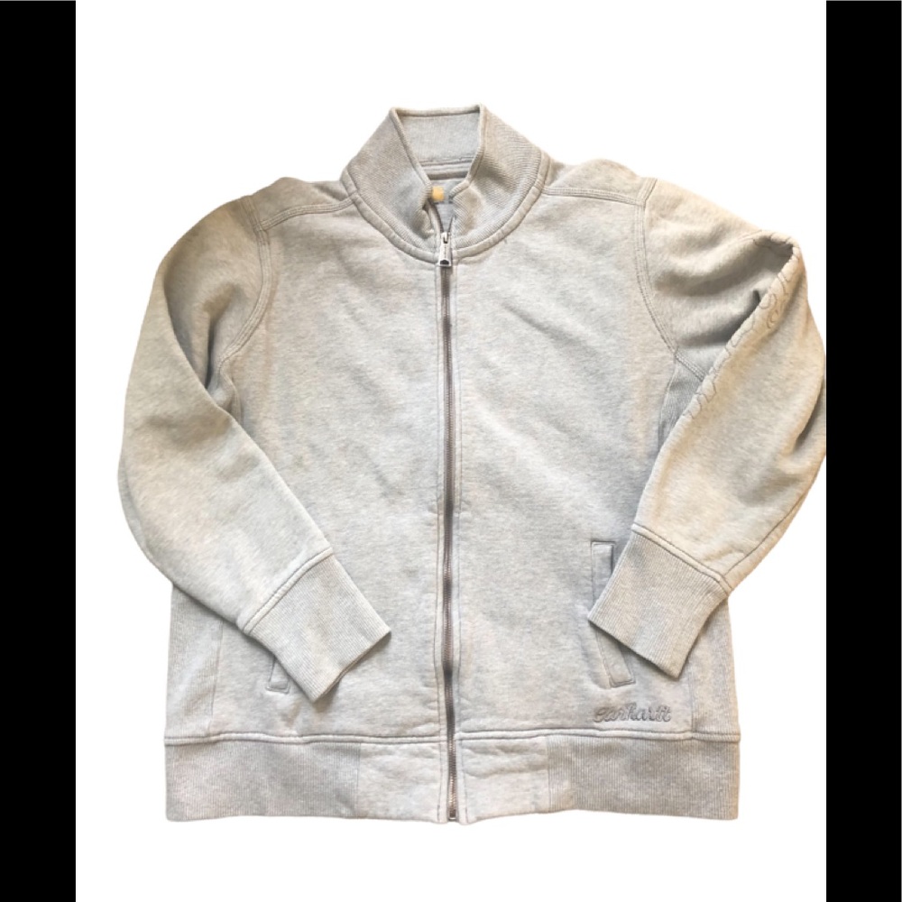 Carhartt Heavy Zip Up Sweatshirt Gray Logo On Sleeve Pockets 16/18 XL Casual